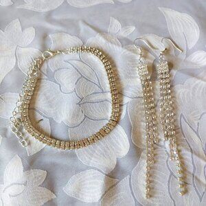 5/$100 Clear Rhinestone Bracelet and Drop Earrings, wedding set